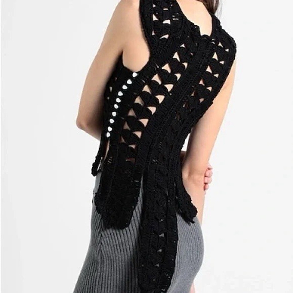 NWT Marco Rambaldi Crochet Heart Virgin Wool Tank Top Coverup Medium Black Beach